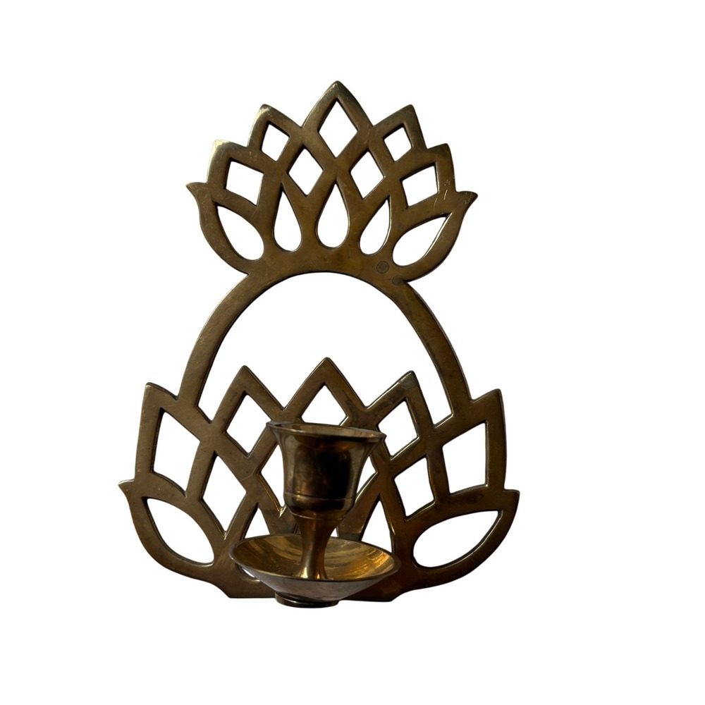 Vintage Brass Pinapple Flower Candle Holder Wall Sconce Geometric Boho Decor